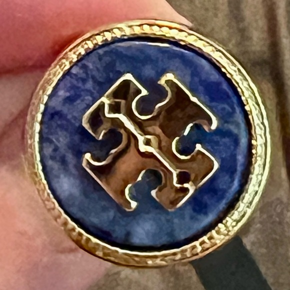 🆕 Tory Burch Authentic Gold And Blue Lapis Lazuli Round With Logo Ring Size 7 - Picture 6 of 7